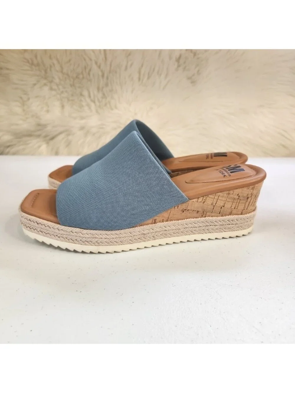 Steve Madden Blue Knit Slide Wedge Sandals Cork Espadrille Platform Shoes Size 9